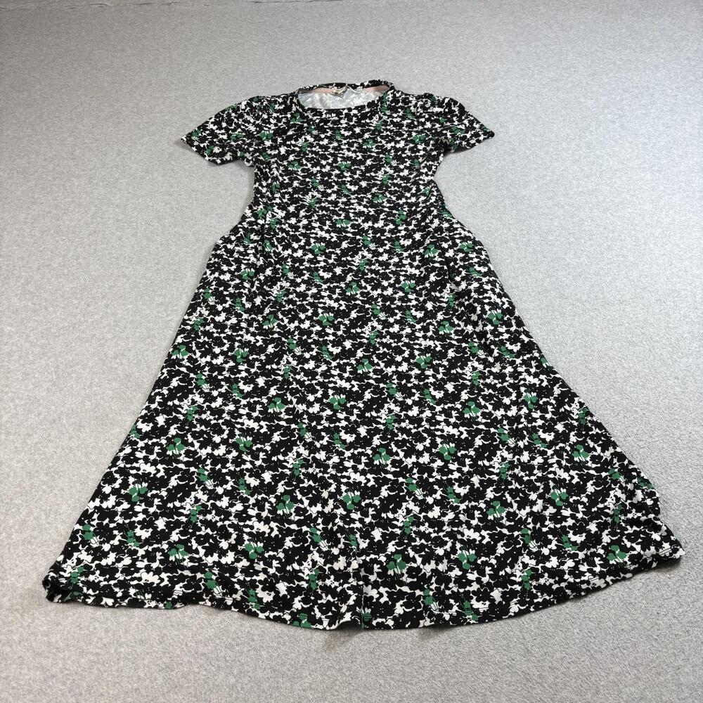 Boden Dress Womens 6P UK 10P Black Green Floral Midi Fit Flare Jersey Shamrock